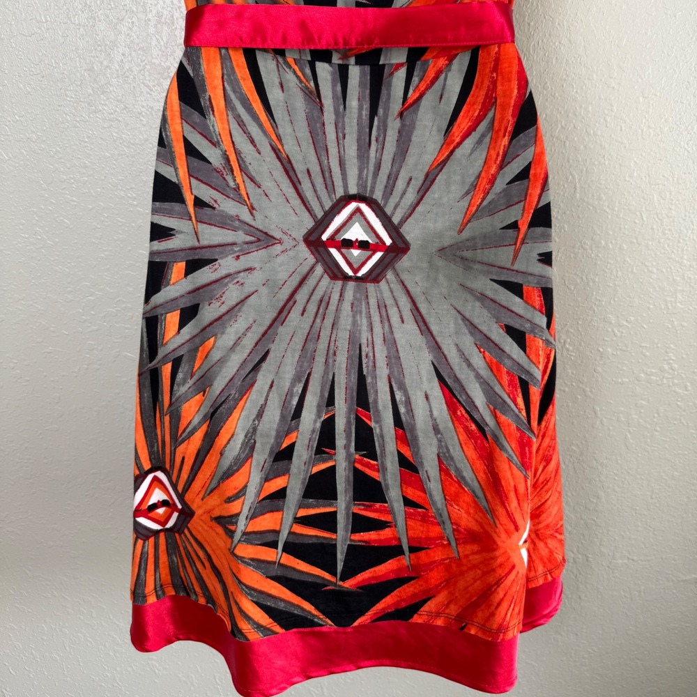 Desigual Geometric Studded A-Line Dress Orange Red Black Sleeveless tie M - Picture 8 of 9
